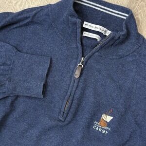 Peter Millar Crown Soft 1/4 Zip Sweater Cabot Golf Men's XL Navy Blue Cashmere